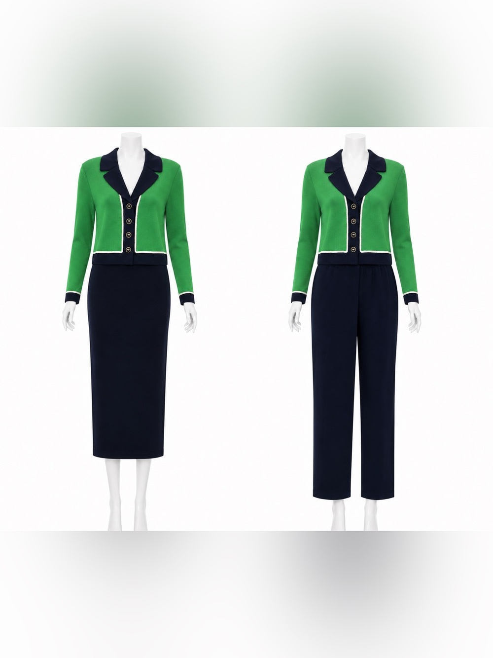 St. John Collection 3 pc. Navy & Kelly Green jacket with Pencil Skirt & pants